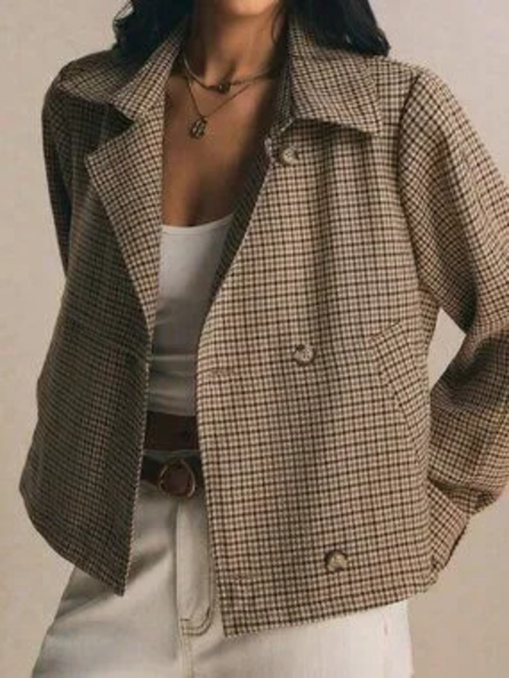 ZARA Coffee Brown Casual Women's French Plaid Elegant Short Trench Coat